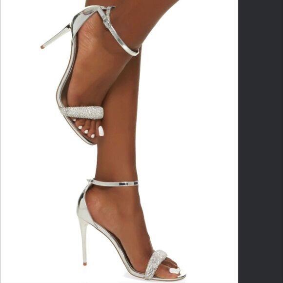 Beautiful Embellished Band Ankle Strap silver Heels sz11 - Picture 2 of 4